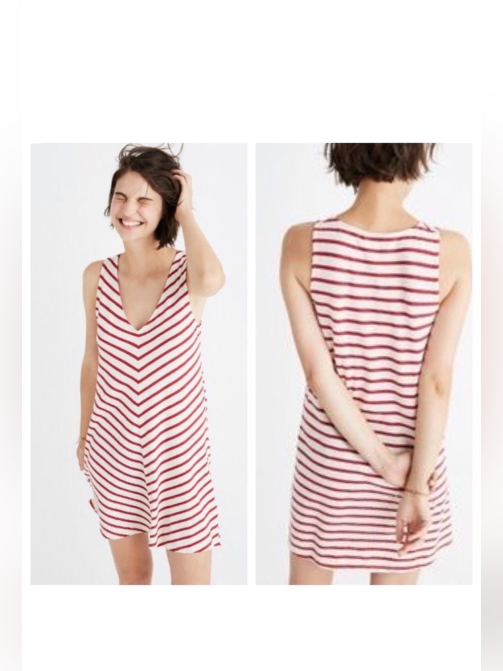 Madewell Mitered Stripe Linen Blend Tank Dress size medium